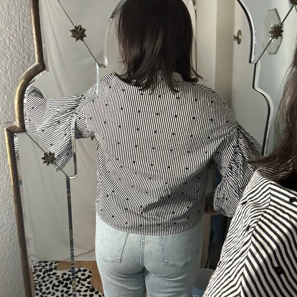 MAJE Lossi Ruffled Striped Cotton Blouse Black Size 1 - Picture 7 of 7